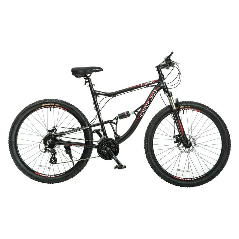 TITAN Alpha Dual Suspension Men s Mountain Bike Matte Black with Red Decals Walmart