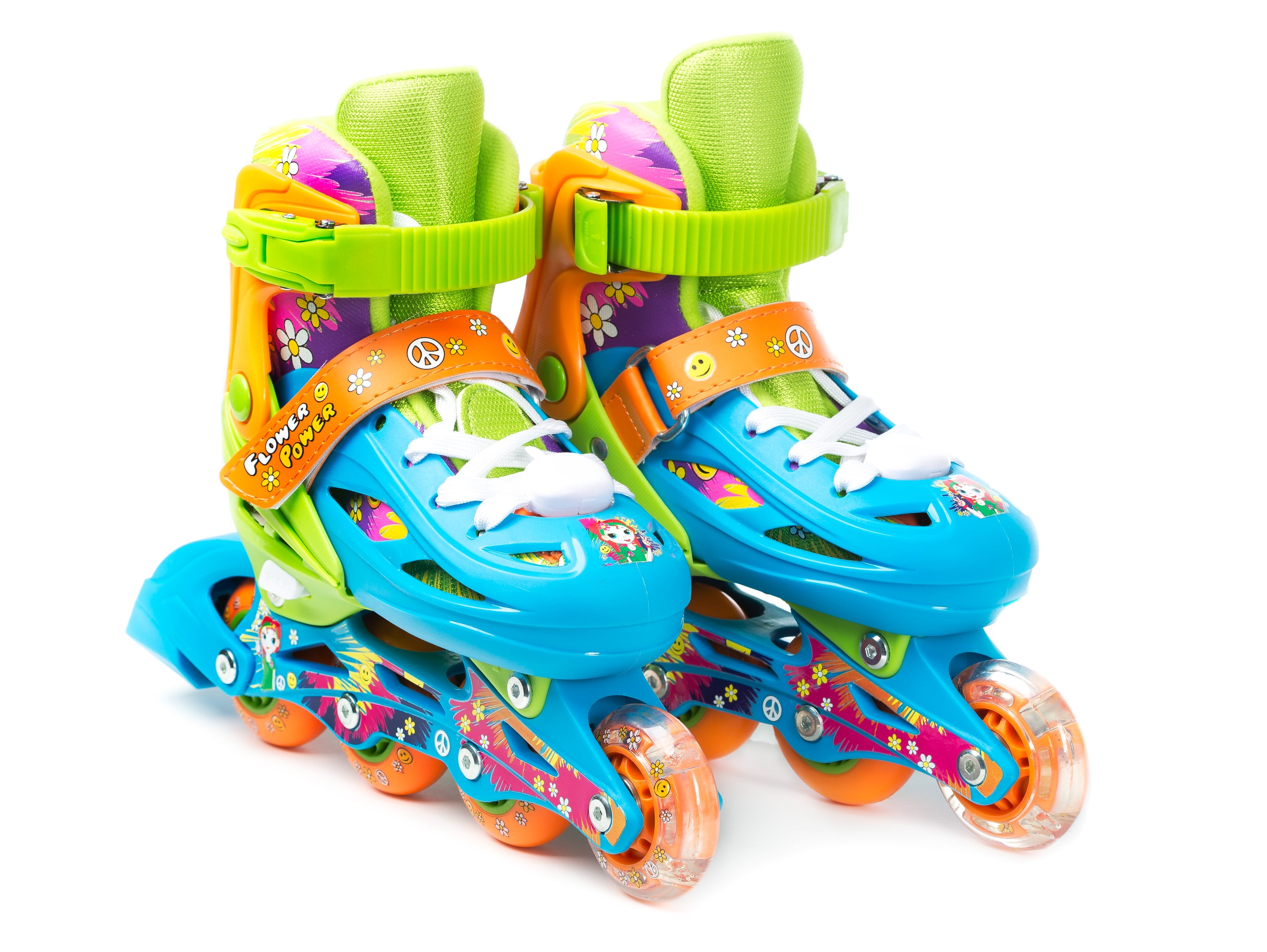 TITAN Flower Power Princess Girls Inline Skates with Light-Up LED Laces and Wheel, Kid Size Medium
