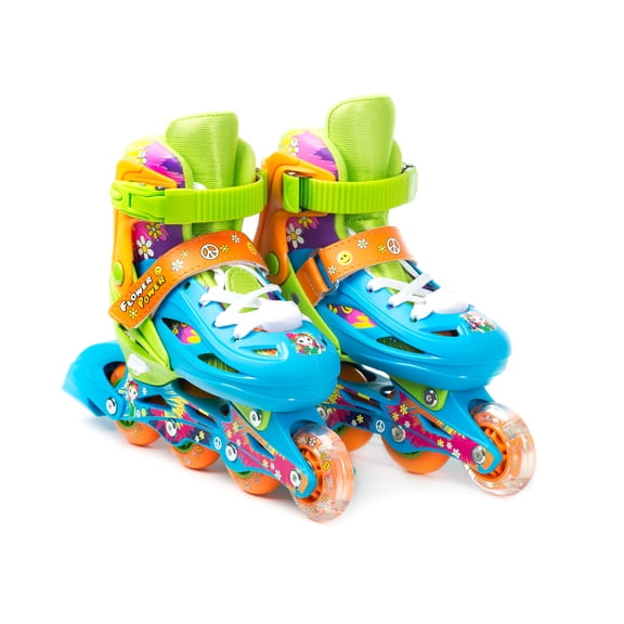 TITAN Flower Power Princess Girls Inline Skates with Light-Up LED Laces and Wheel, Kid Size Medium