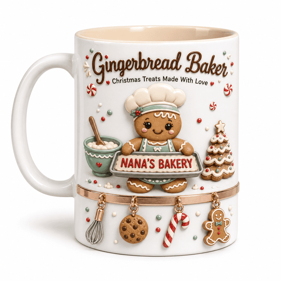TITAN HARBOR Personalized Christmas Mug, Gingerbread Baker Ceramic Coffee Cup for Holiday Hostess Gift