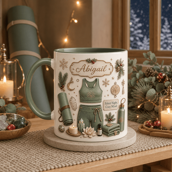 TITAN HARBOR Personalized Christmas Yoga Lover Mug With Cozy Mind