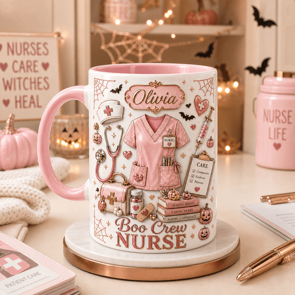 TITAN HARBOR Personalized Halloween Nurse Mug Boo Crew Coffee Cup