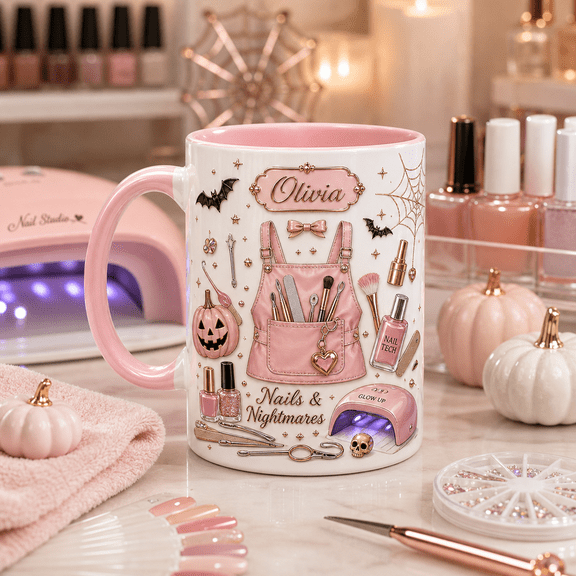 TITAN HARBOR Personalized Mug Nails And Nightmares Nail Tech Halloween