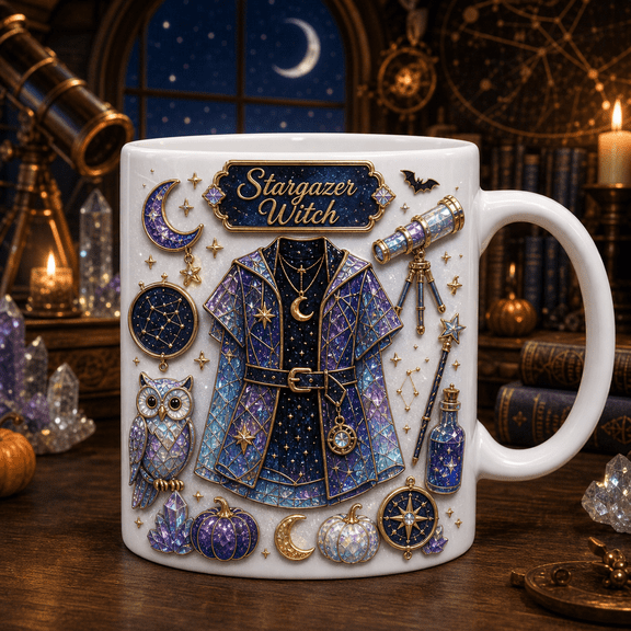 TITAN HARBOR Stained Glass Mug Stargazer Witch Halloween Astrology