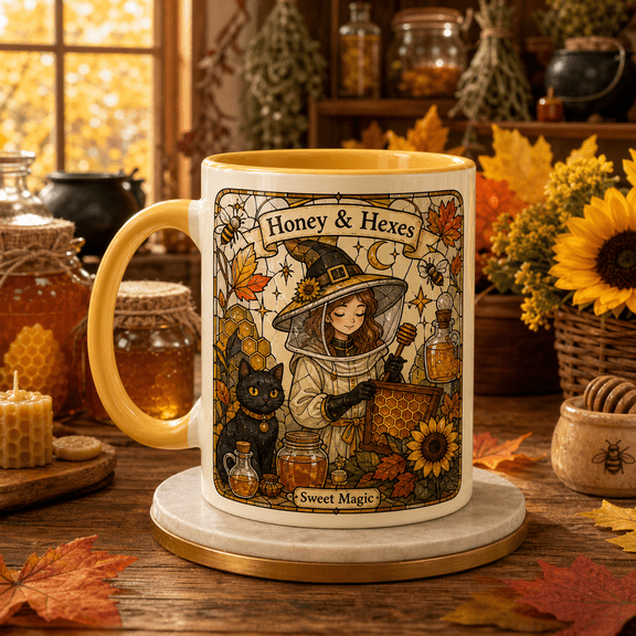 TITAN HARBOR Stained Glass Style Mug Witch Beekeeper Halloween Theme