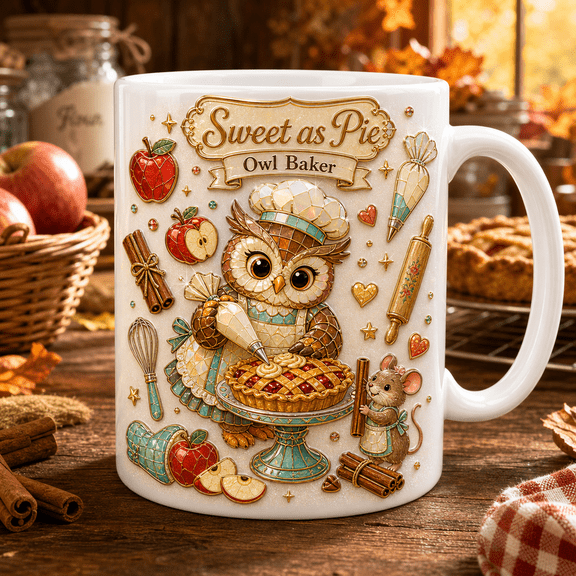 TITAN HARBOR Sweet As Pie Owl Baker Mug for Fall Coffee and Tea