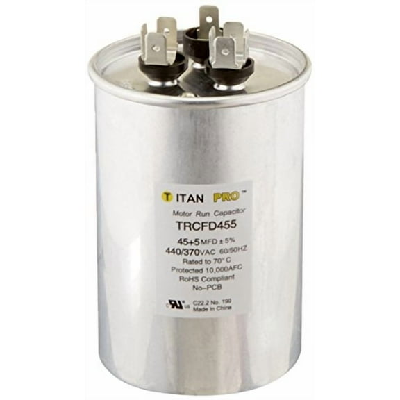 TITAN PRO, 1 Count (Pack of 1), No Color Packard TRCFD455 45+5MFD 440/370V Round Run Capacitor Replaces PRCFD455