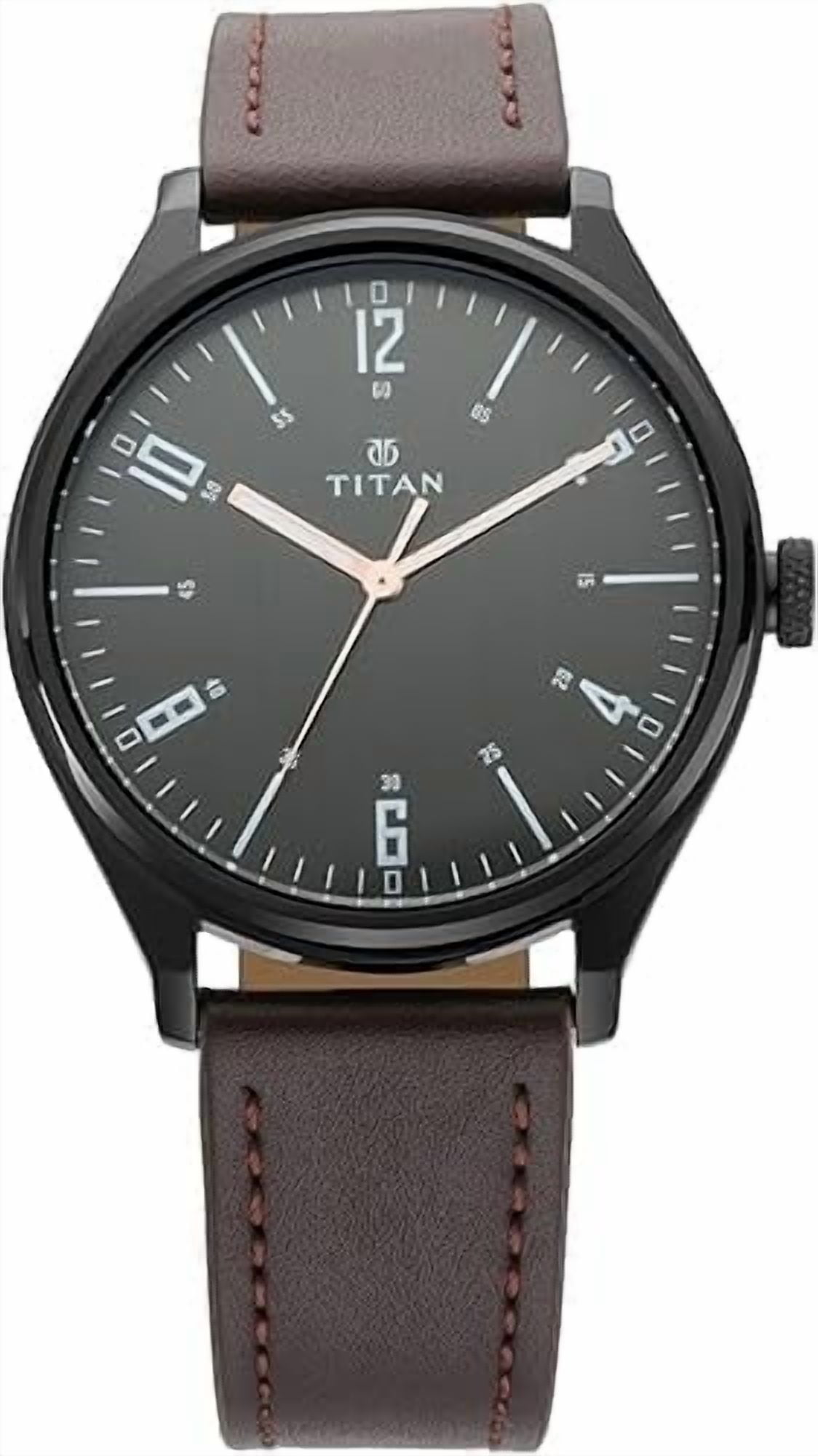 TITAN Neo IV Men's Analog Watch Black Dial, Quartz Movement, Brown Leather Strap, 50m Water Resistance, Brass Case, Buckle Clasp, 24-Month Warranty