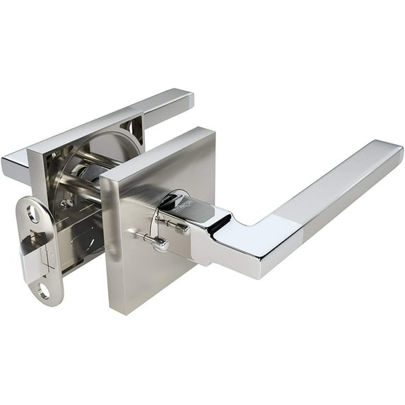 TITANTON 1703 - Modern Door Handle Door Lever Set in Satin Nickel - Polished Chrome Finish with Privacy Pin Function