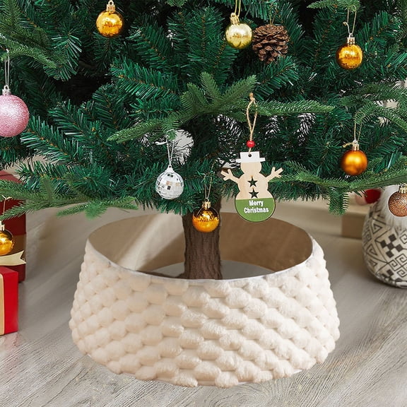 TITIHome Christmas Tree Collar, Knitted White Country House Christmas Tree Ring Dress, Adjustable Christmas Tree Base Cover for Artificial Tree 7ft Tree