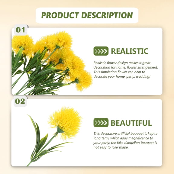 TITINICE 10Pcs Artificial Dandelion Flower Yellow Faux Simulation Decor for Home and Event