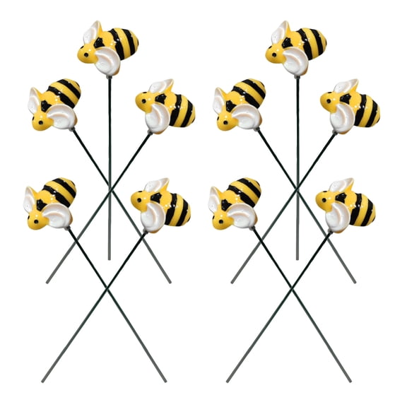 TITINICE 10Pcs Yellow Garden Stake Decor with Swinging Wings Durable Plastic Bees for Patio and Yard