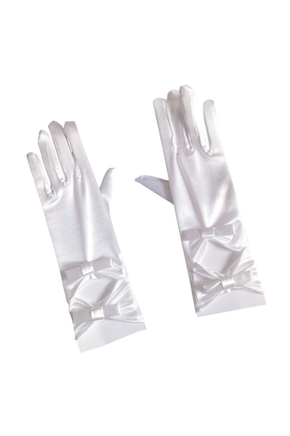 1Pair White Satin Wedding Gloves with Bow Bridal Gloves Comfortable Elegant Occasion Wear