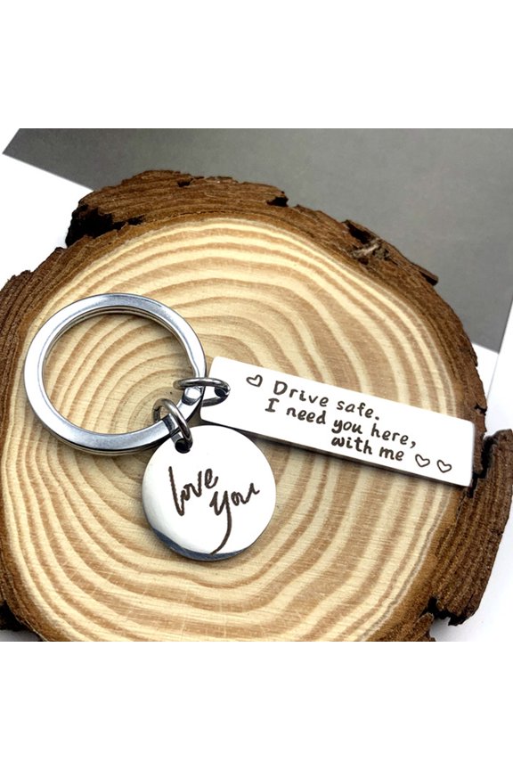 1Pc Creative English Sentence Safety Driving Keychain Shiny Durable Material