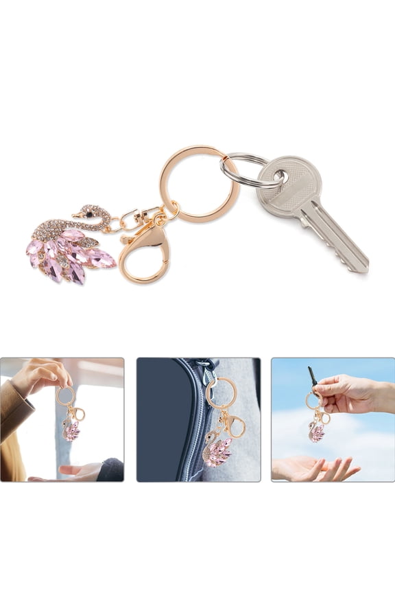 1Pc Durable Pink Rhinestone Swan Key Ring for Bag Hanging and Decorative Use