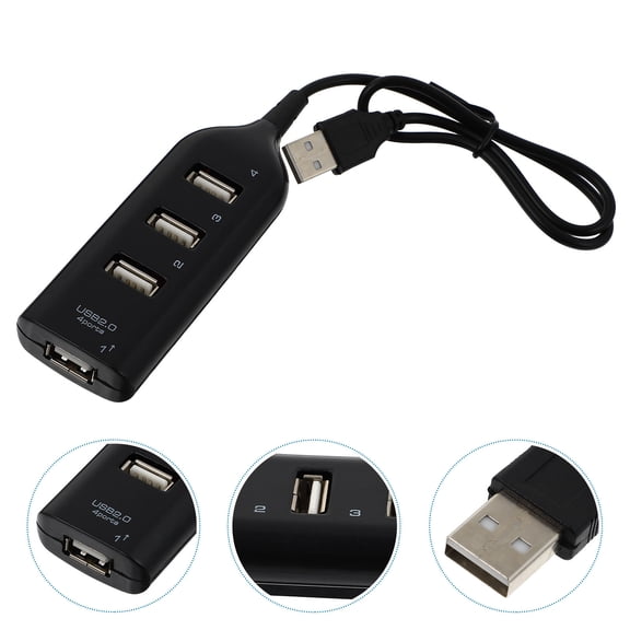 TITINICE 1Pc Portable USB 2.0 Hub Black 4 Port USB Divider Compatible with Computer Devices