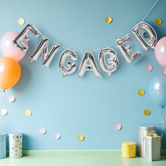 TITINICE 1Set Plated Silver Engaged Balloons Foil Letters for Elegant Engagement Party Backdrop and Proposal Decorations