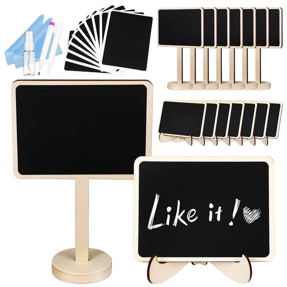 TITINICE 1Set Small Wood Chalkboard Signs with Stand for Menu Food Labels and Event Decoration