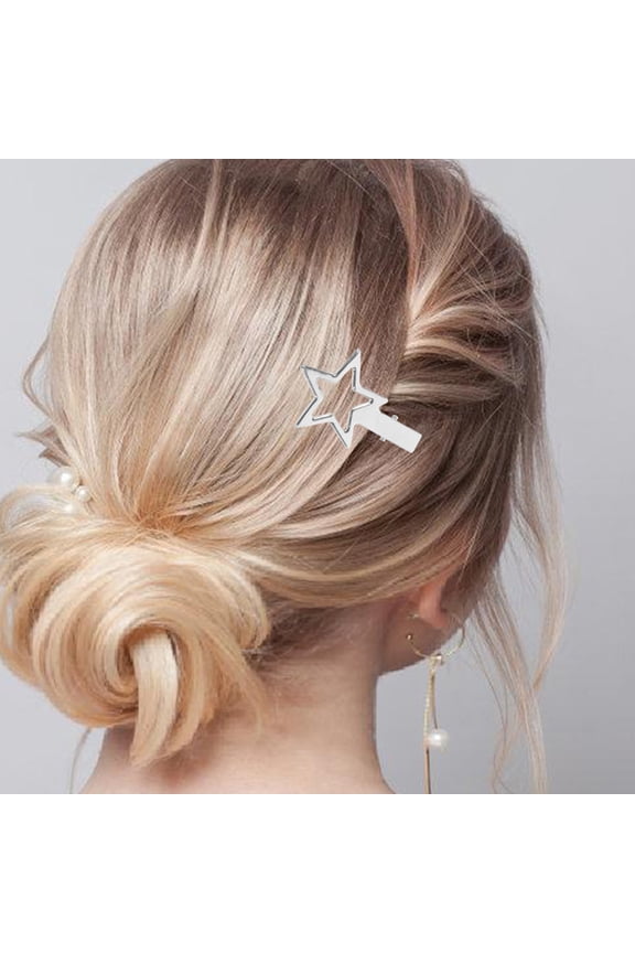 Plated Silver Zinc Alloy Star Hair Clips for Decor and Styling - 20Pcs