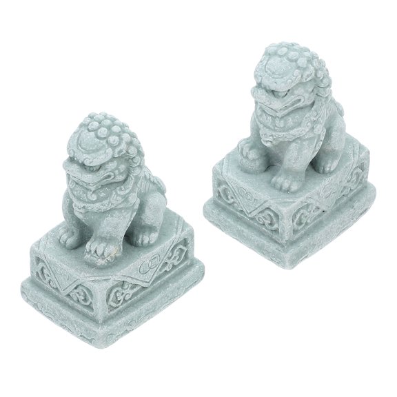TITINICE 2Pcs Chinese Style Grey Stone Lion Figurines for Fish Tank and Home Decor