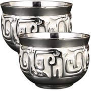TITINICE 2Pcs Plated Silver Small Metal Cups with Sophisticated Embossed Design for Couples