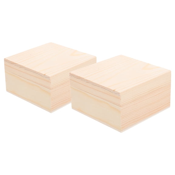 TITINICE 2-Pack Natural Pine Wood Storage Boxes with Lids, Beige Decorative Keepsake Organizers for Home and Office Use