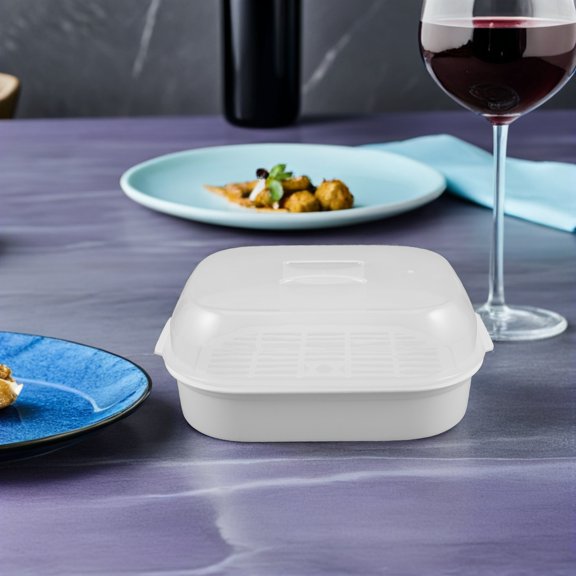 TITINICE 2Pcs Plastic Microwave Steamer Cooker with Large Capacity Lid for Family Meal Prep