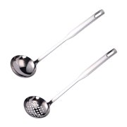 TITINICE Soup Ladle and Scoop Set, Plated Silver, Stainless Steel, Long Handle, for Kitchen Use, 2Pcs