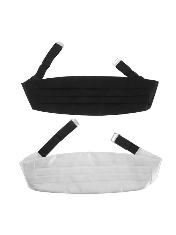 2 Pack Tuxedo Cummerbunds, Adjustable Elastic Waist Belts with Iron Buckle for Wedding, Prom, Formal Suit Attire
