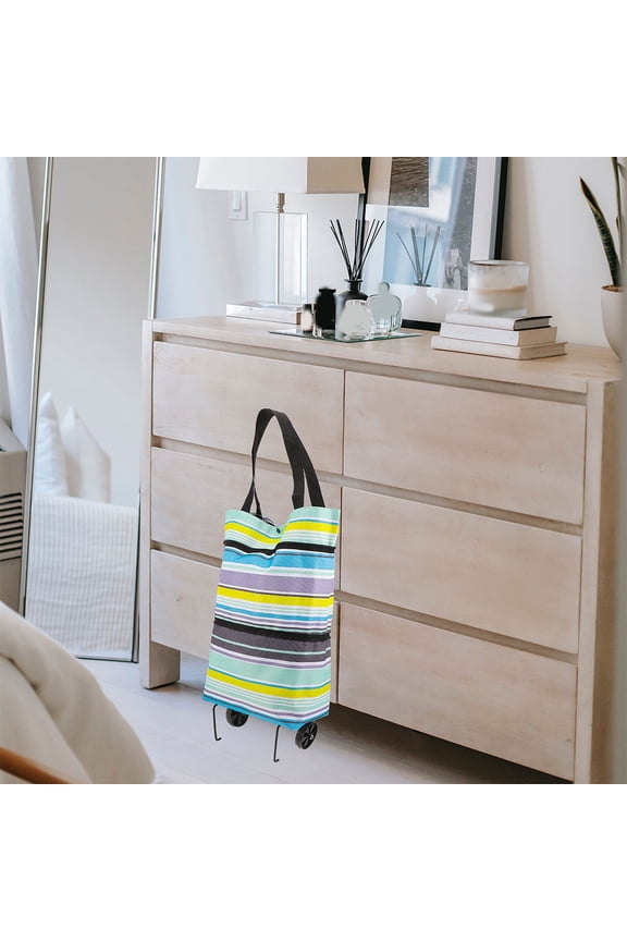 2Pcs Wheeled Tote Bag with Folding Design and Pull Handle for Shopping Convenience