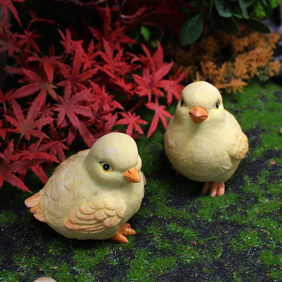TITINICE 2Pcs Yellow Resin Chick Figurines Animal Model Crafts for Yard Garden Home Decor