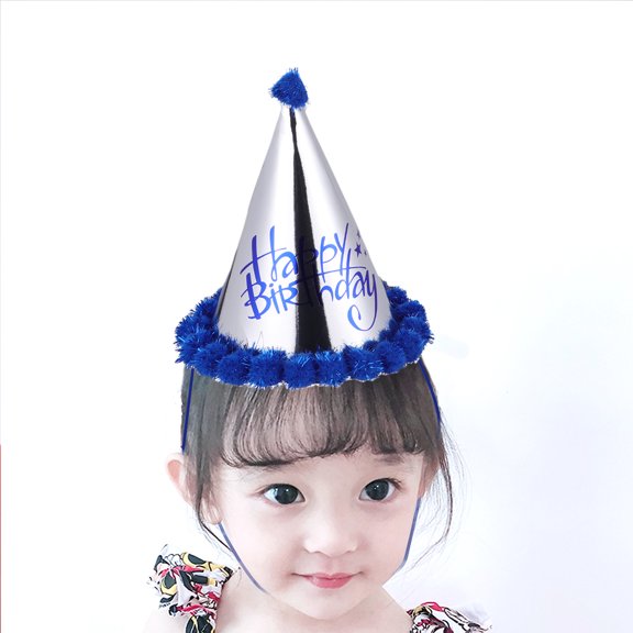 TITINICE 5Pcs Blue Cone Shape Paper Birthday Caps with Pompon for Festive Party and Photos