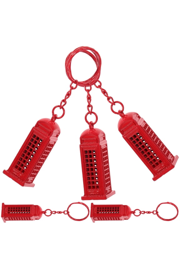 5Pcs Iconic British Telephone Booth Key Chain Pendant Purse Hanging Decor in Red