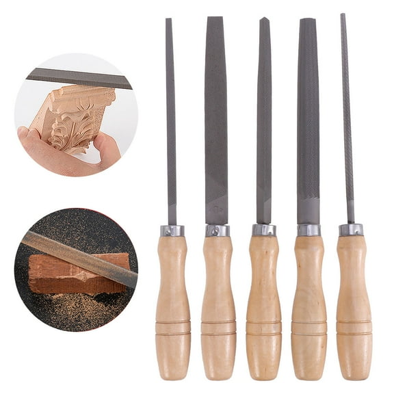 TITINICE 5Pcs Wooden Handle Steel File Set Assorted Shapes for Sharpening Deburring Work
