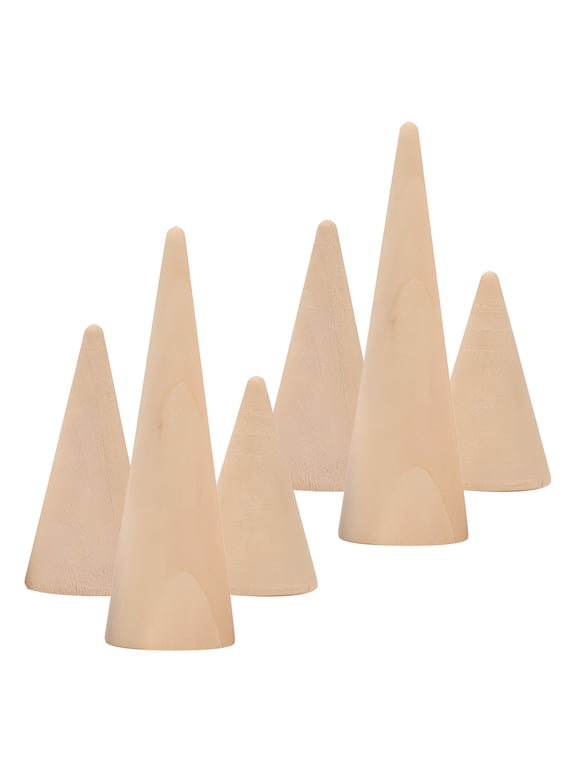 6Pcs Wood Ring Display Cones Khaki Ring Holder for Wedding Ceremony and Store Display