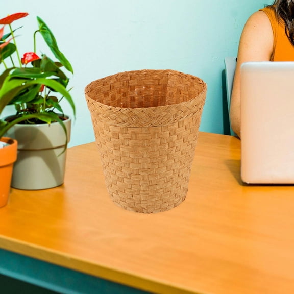TITINICE Bamboo Woven Waste Basket Brown for Kitchen Bedroom and Versatile Storage Use