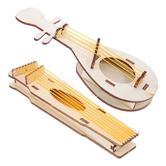 TITINICE Beige Wooden Chinese Pipa Model Mini Musical Instrument Decor for Home Study Living Room 2pcs Set