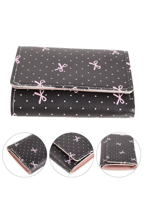 Black Polka Dot PU Wallet with Bow Design Secure Blocking Credit Card Holder for Daily Use