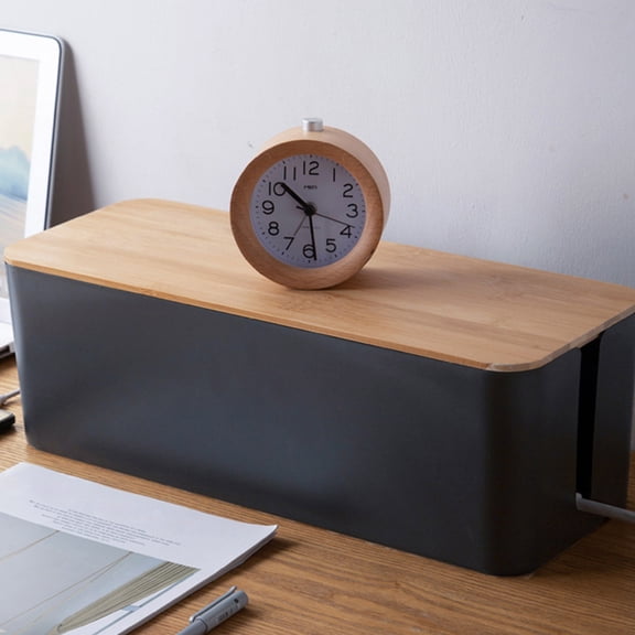 TITINICE Black Cable Management Box, Plastic and Wood Wire Organizer Case for Desk, Office, TV Cord Storage Cover and Holder