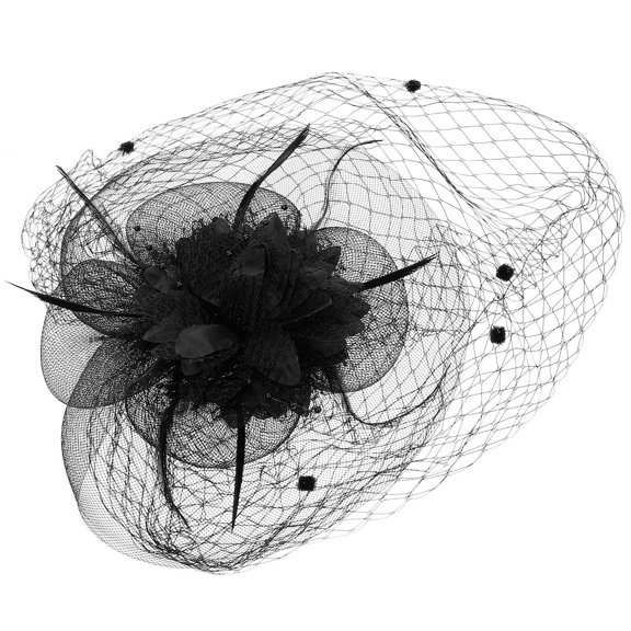 TITINICE Charming Black Fascinator with Mesh Veil and Plume for Weddings and Tea Party Accessories