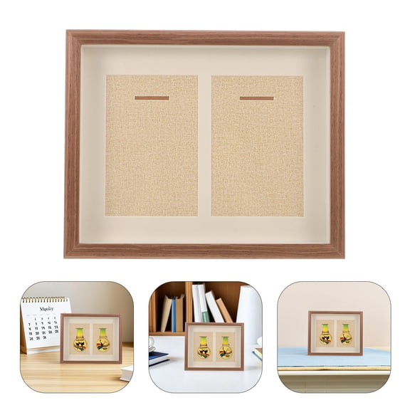 TITINICE Minimalist Coffee Wood Shadow Box for Medal Display and Photo Integration