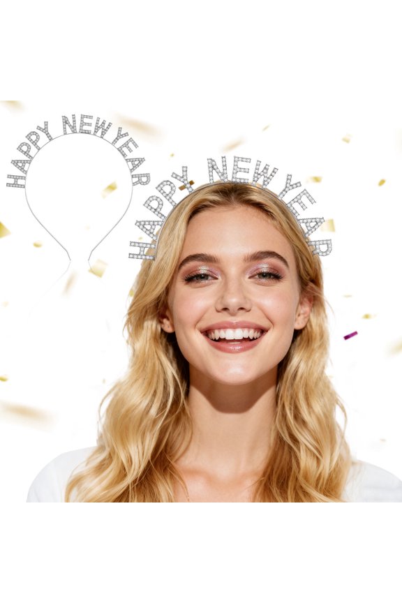 Plated Silver Happy New Year's Head Hoop Party Headband for New Years Eve Celebration