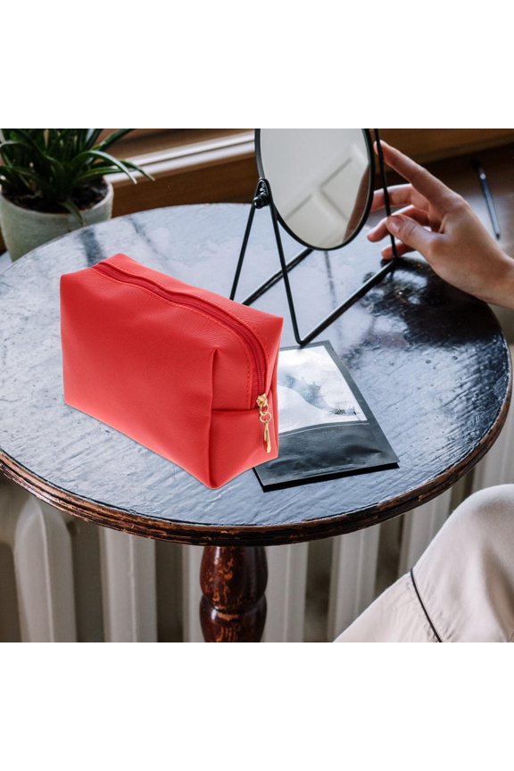 Creative Red Travel Cosmetics Bag Shiny Stitching Design for Daily Toiletry Storage