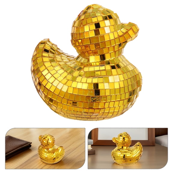 TITINICE Decorative Golden Glass Duck Sculpture with Disco Ball Look Mirror Finish for Interiors
