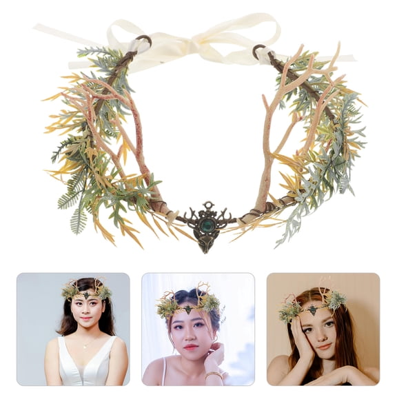 TITINICE Elven Antler Crown in Green Branch Fairy Circlet Comfortable Renaissance Headpiece for Photo Prop
