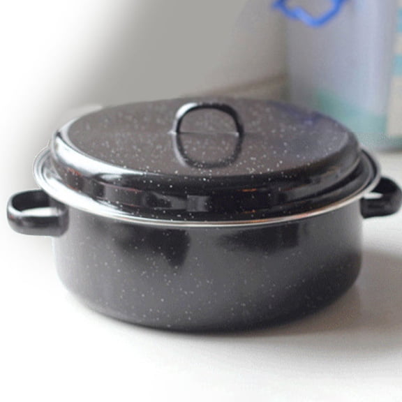TITINICE Enamel Roasting Pot 24Cm Black with Wear Resistant Bottom for Daily Cooking