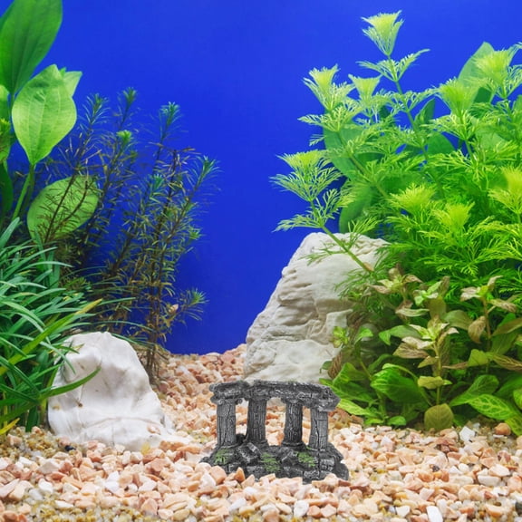 TITINICE Fish Tank Resin Craft Grey Roman Column Aquarium Ornament Detailed Lifelike Design