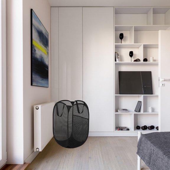 TITINICE Foldable Black Laundry Hamper with Strong Polyester Fabric and Stainless Steel Support