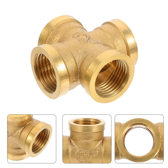 TITINICE Golden Brass 4 Way Pipe Fitting Connector Threaded Durable for Garden Irrigation