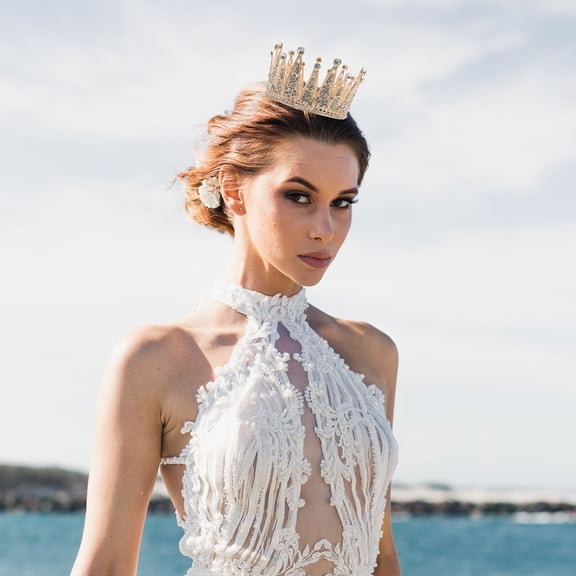TITINICE Elegant Full Round Crystal Bridal Crown Tiaras for Wedding and Party